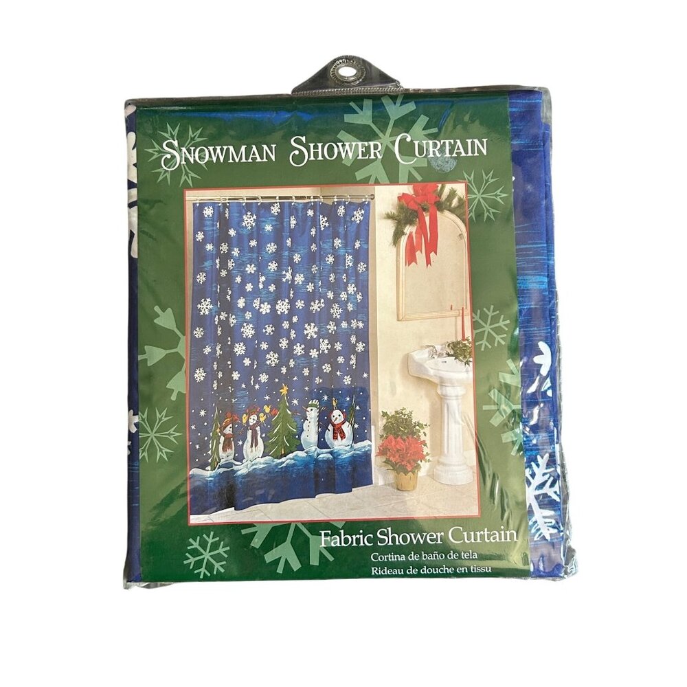 Snowman Shower Curtain 70" X 72" 100% Polyester Blue & White Winter Theme christ